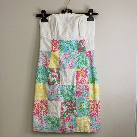Lilly Pulitzer Franco Strapless Patchwork Quilt Colorful Tie Back US 0 - Picture 2 of 5